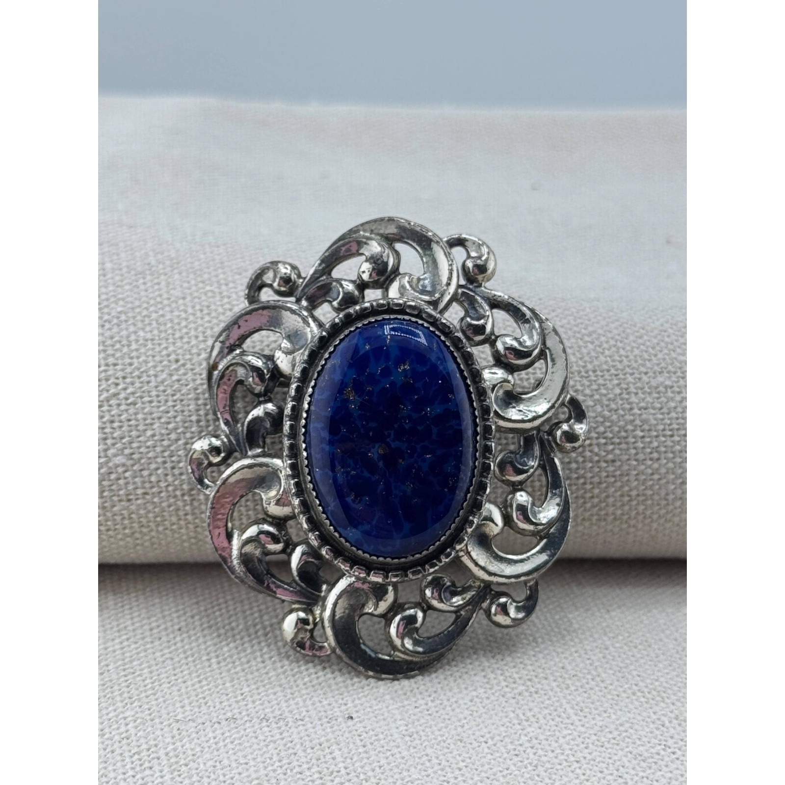 Vintage Danecraft Brooch Pendant Sterling Silver Ornate Blue Art Glass Pin 55$